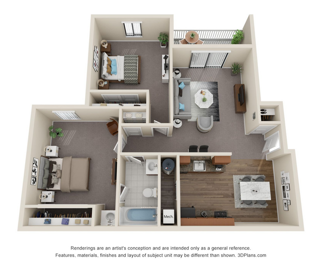 Windsor Place 2-bedroom floor plan — 851 sq ft